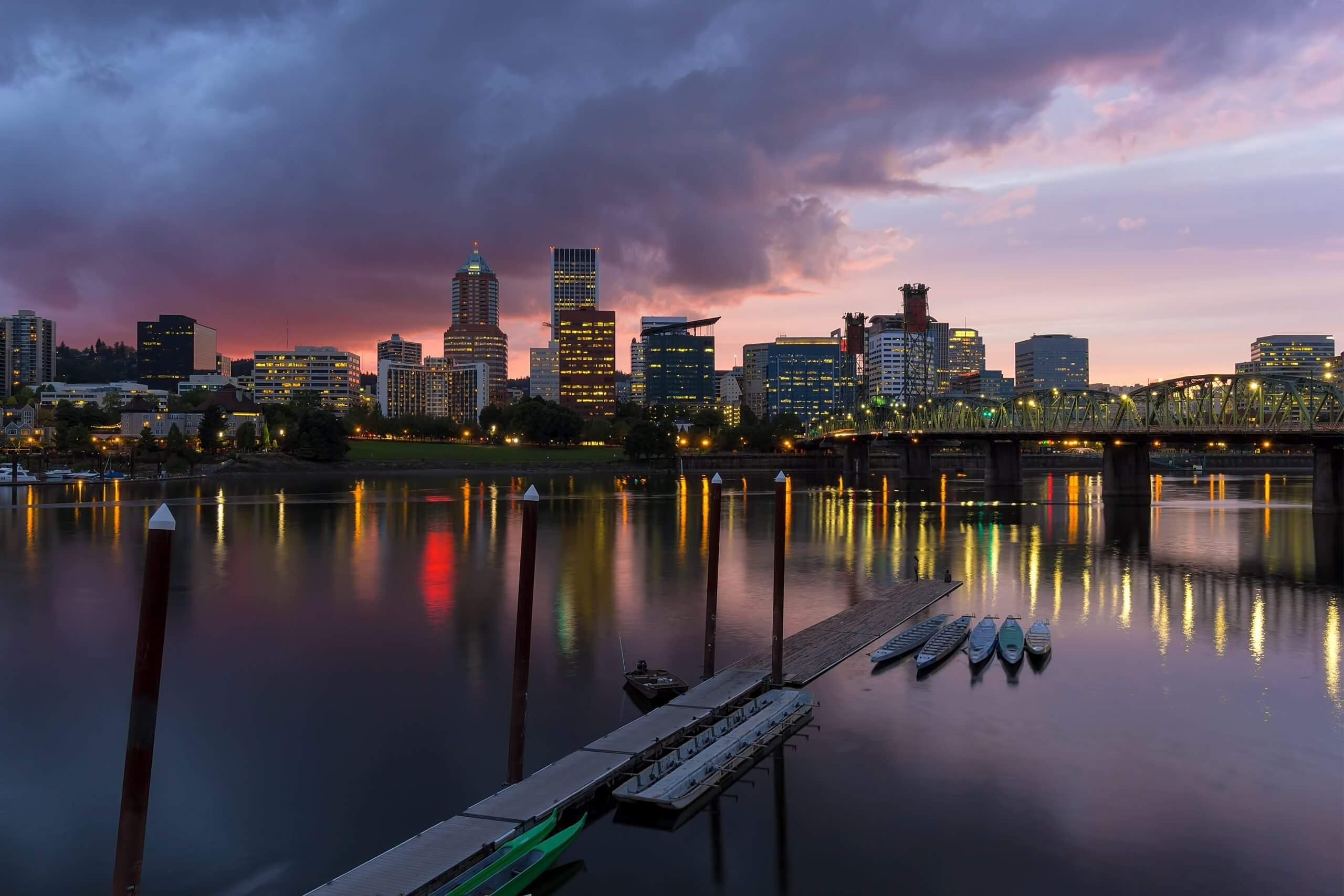 portland waterfront at dusk